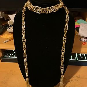 Long gold scarf chain necklace